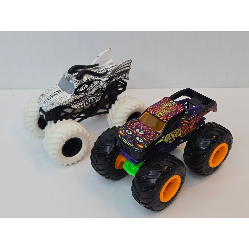 Hot Wheels Monster Trucks Psycho-Delic and Dragon 1:64 Scale Diecast Set 2pc